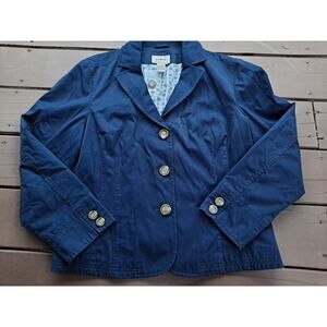 L.L. Bean Women's Blazer 18-P Navy Blue Cotton Style O JHL8 Jacket Coat